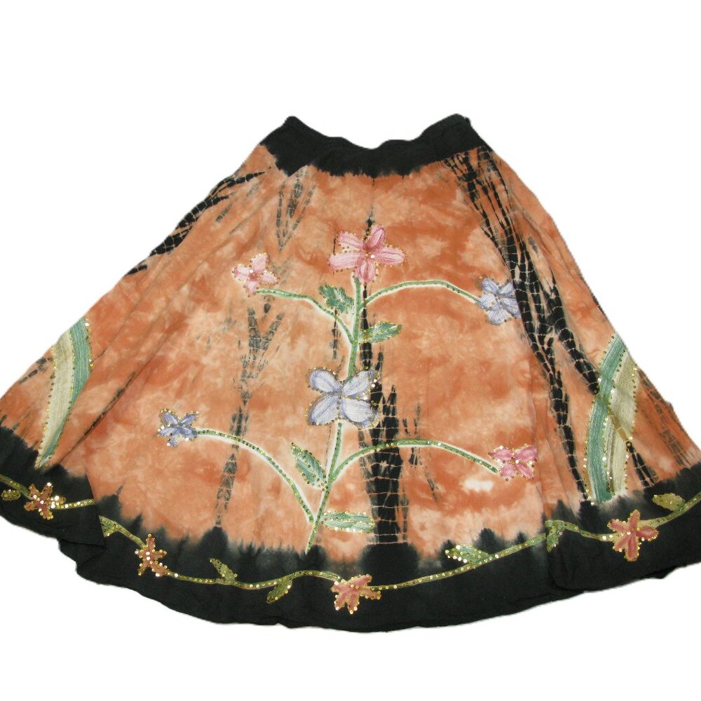 Forbidden Boho Floral Midi 100% Cotton Skirt Size Small